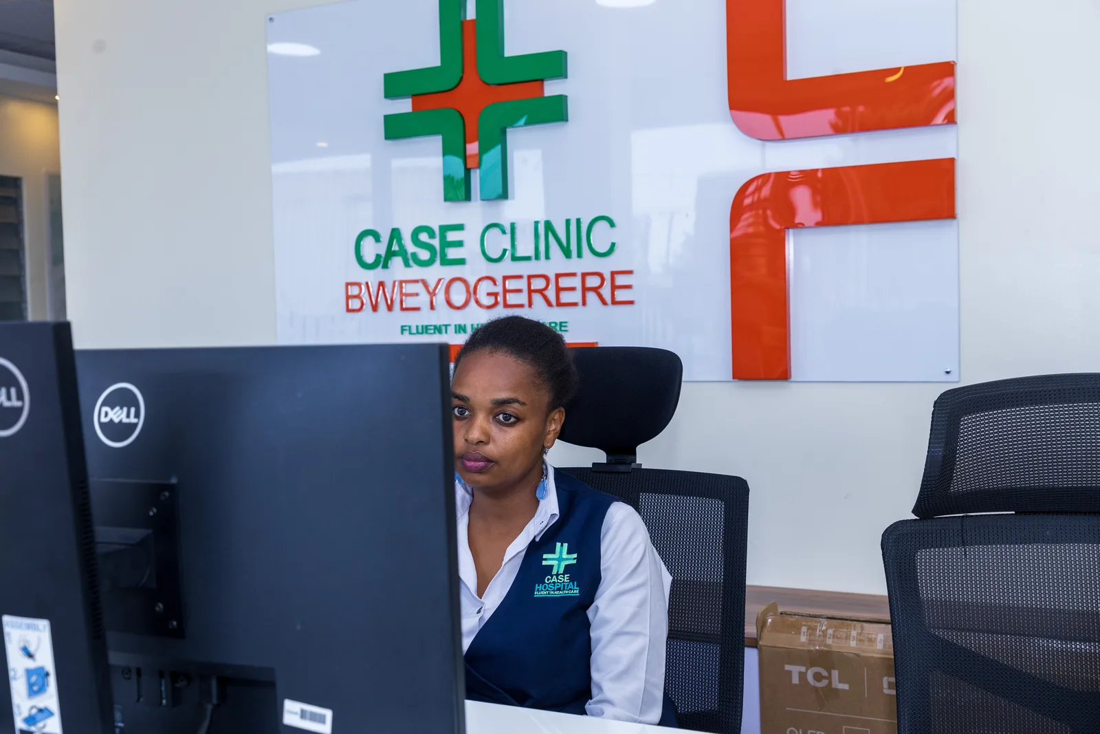 Reception area and Case Clinic Bweyogerere wall identity