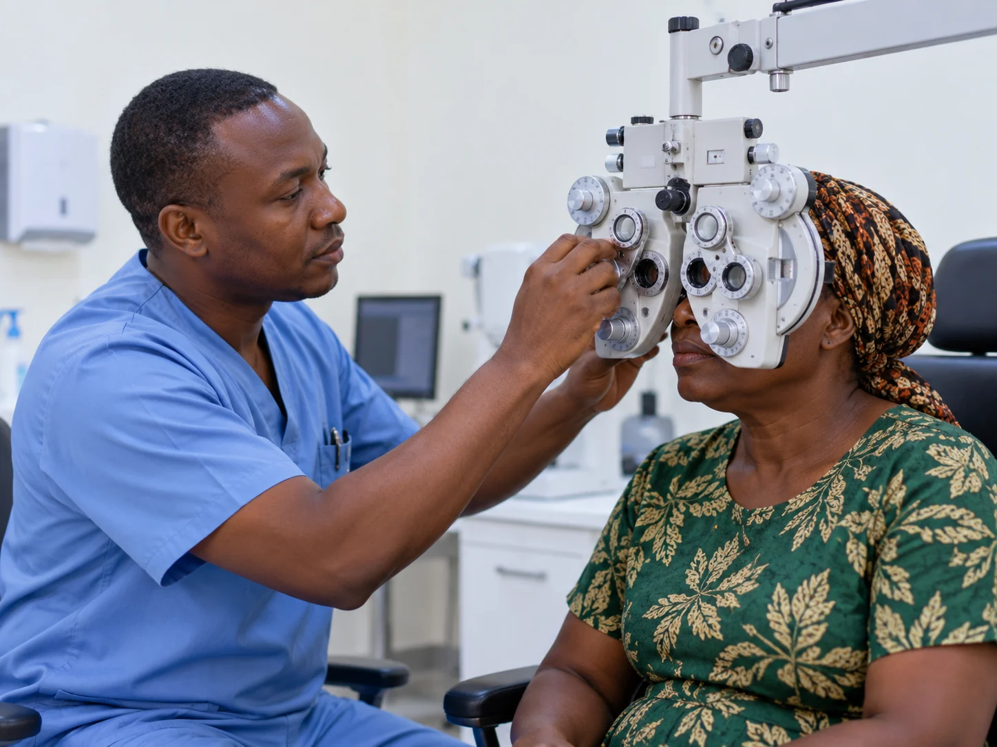 Eye examination with a phoropter at Case Clinic