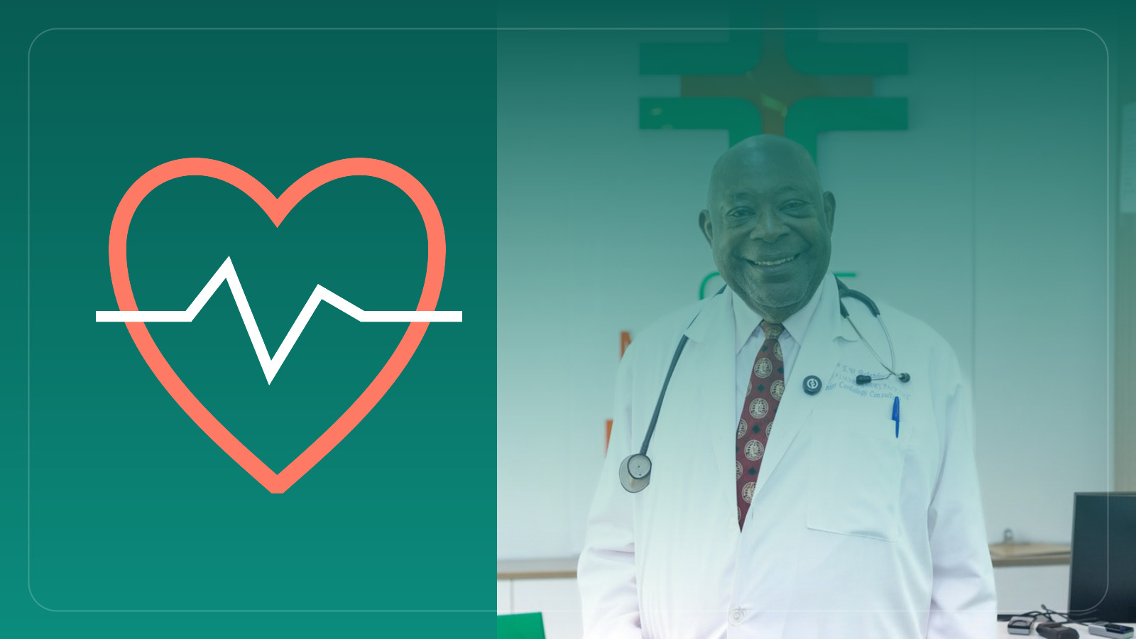 Cardiologist Dr. Ephraim Winston Batambuze with a heart health illustration