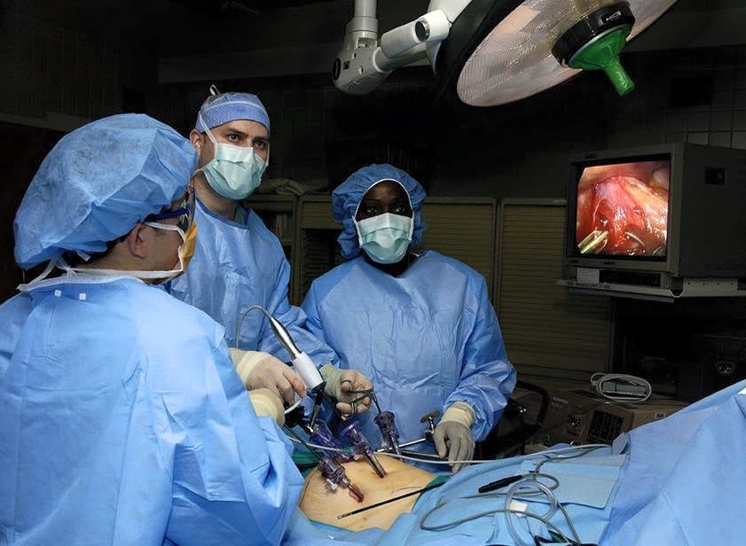 Keyhole laparoscopic surgery performed in theatre
